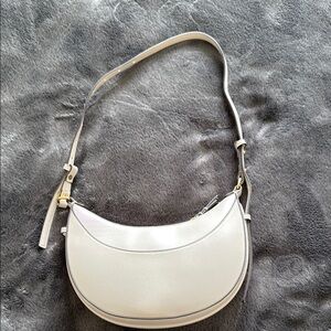 Compact White Leather Shoulder Bag with Metallic Accents